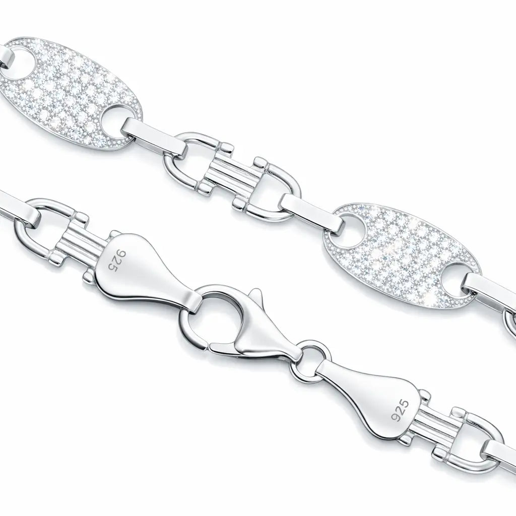 10MM PLATTENKETTE MIT ZIRKONIA - SILBER 925