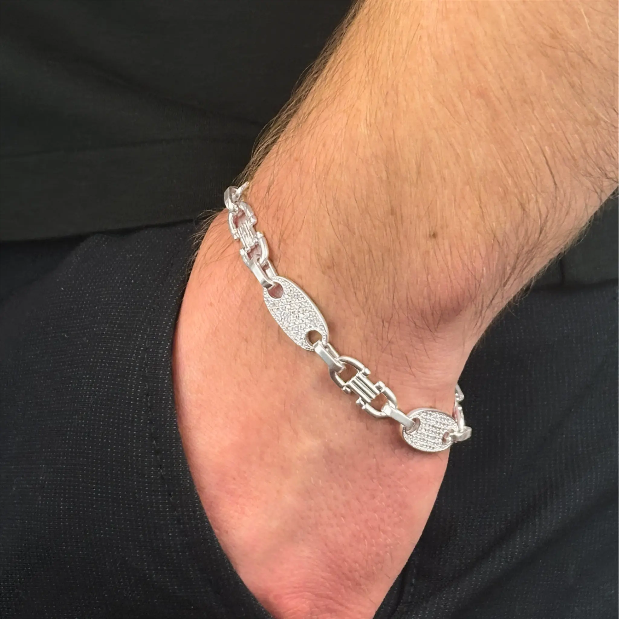 10MM PLATTENKETTEN ARMBAND MIT ZIRKONIA - SILBER 925