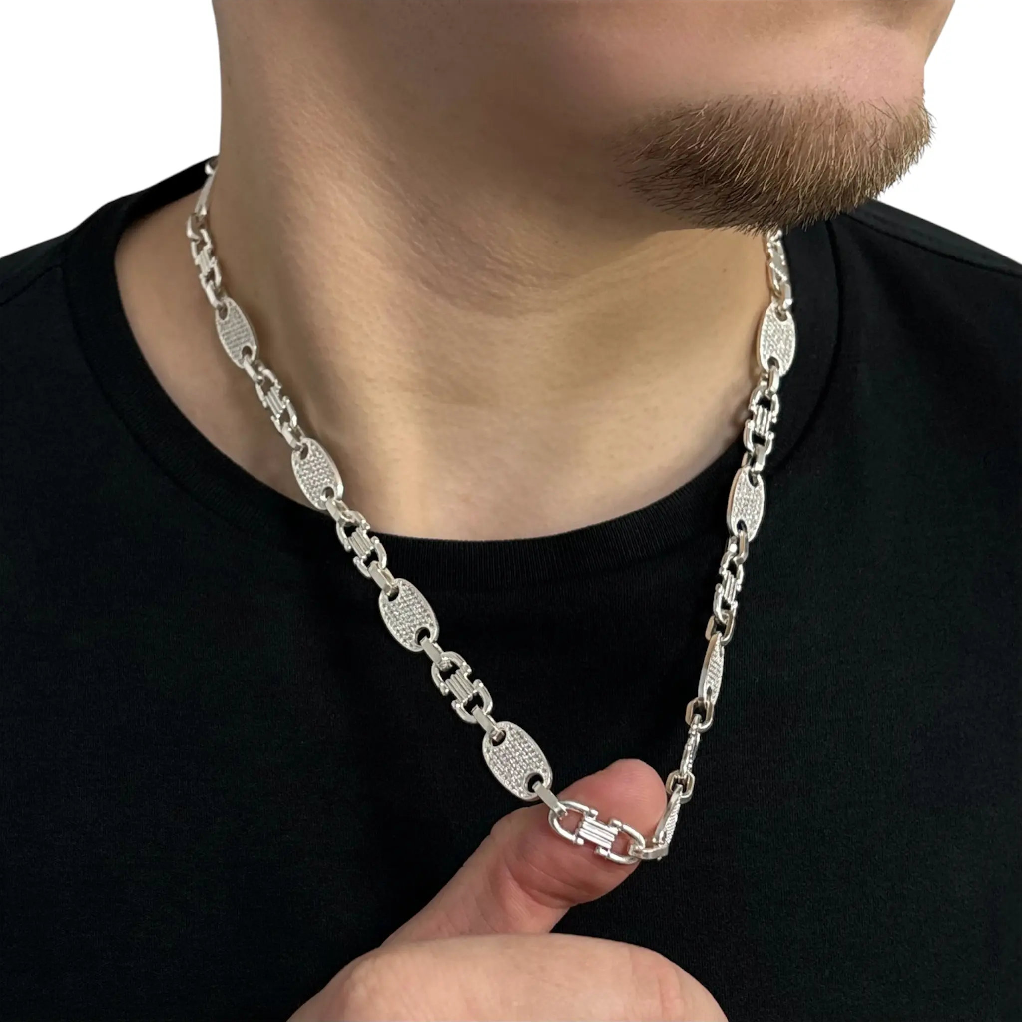 10MM PLATTENKETTE MIT ZIRKONIA - SILBER 925