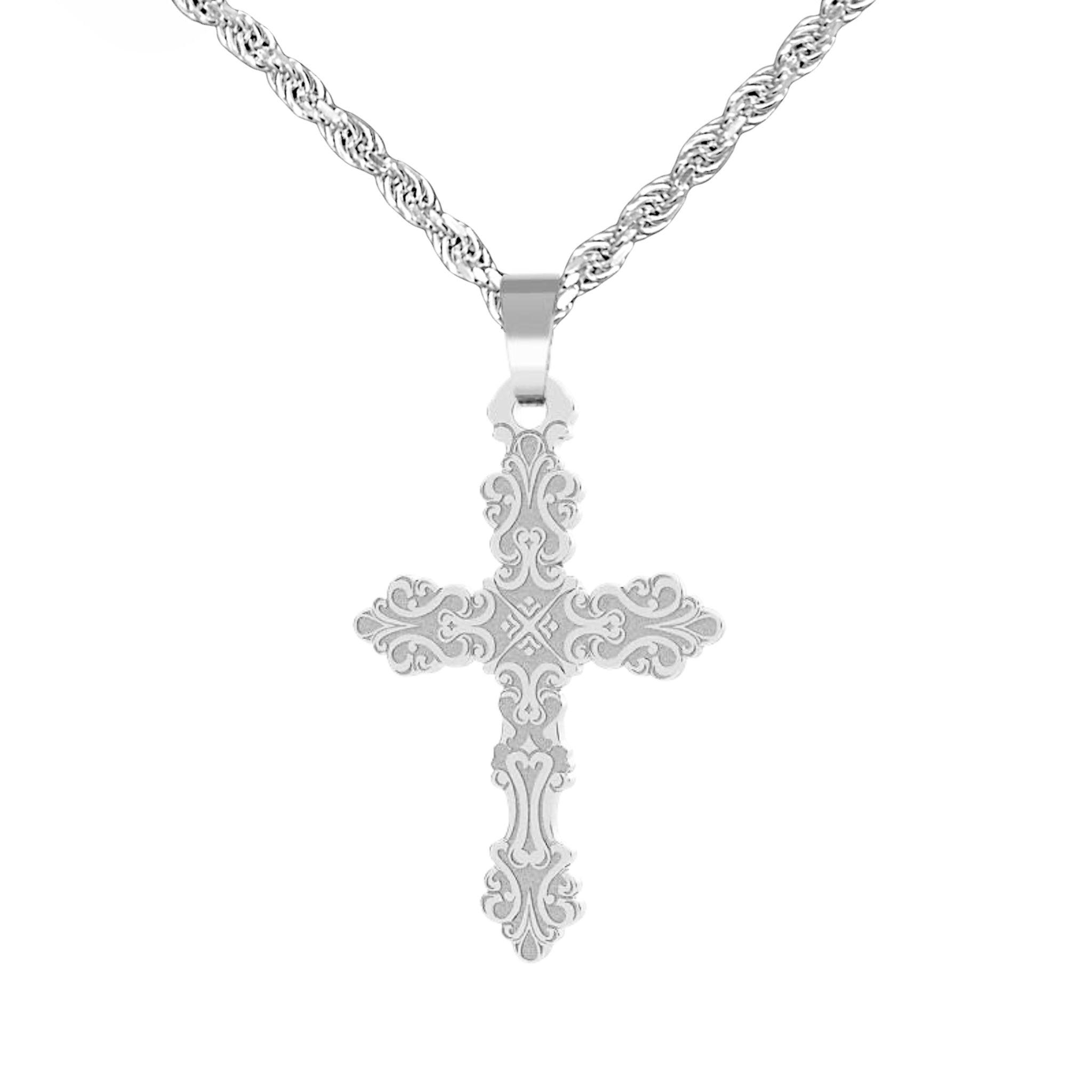 KREUZ ANHÄNGER ORNAMENT GRAVUR - SILBER 925