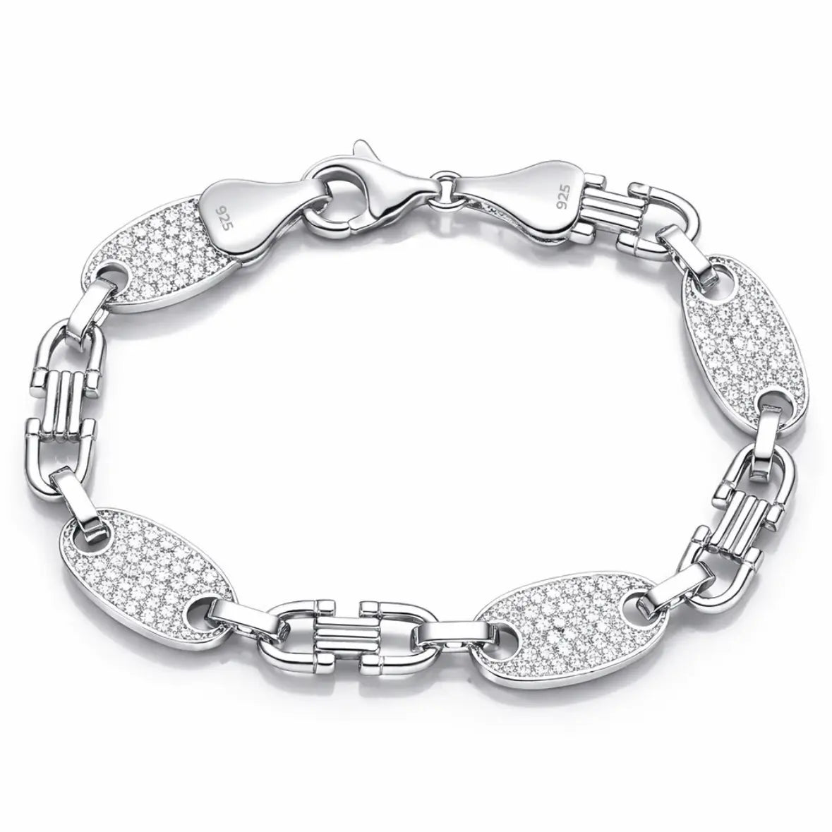 10MM PLATTENKETTEN ARMBAND MIT ZIRKONIA - SILBER 925
