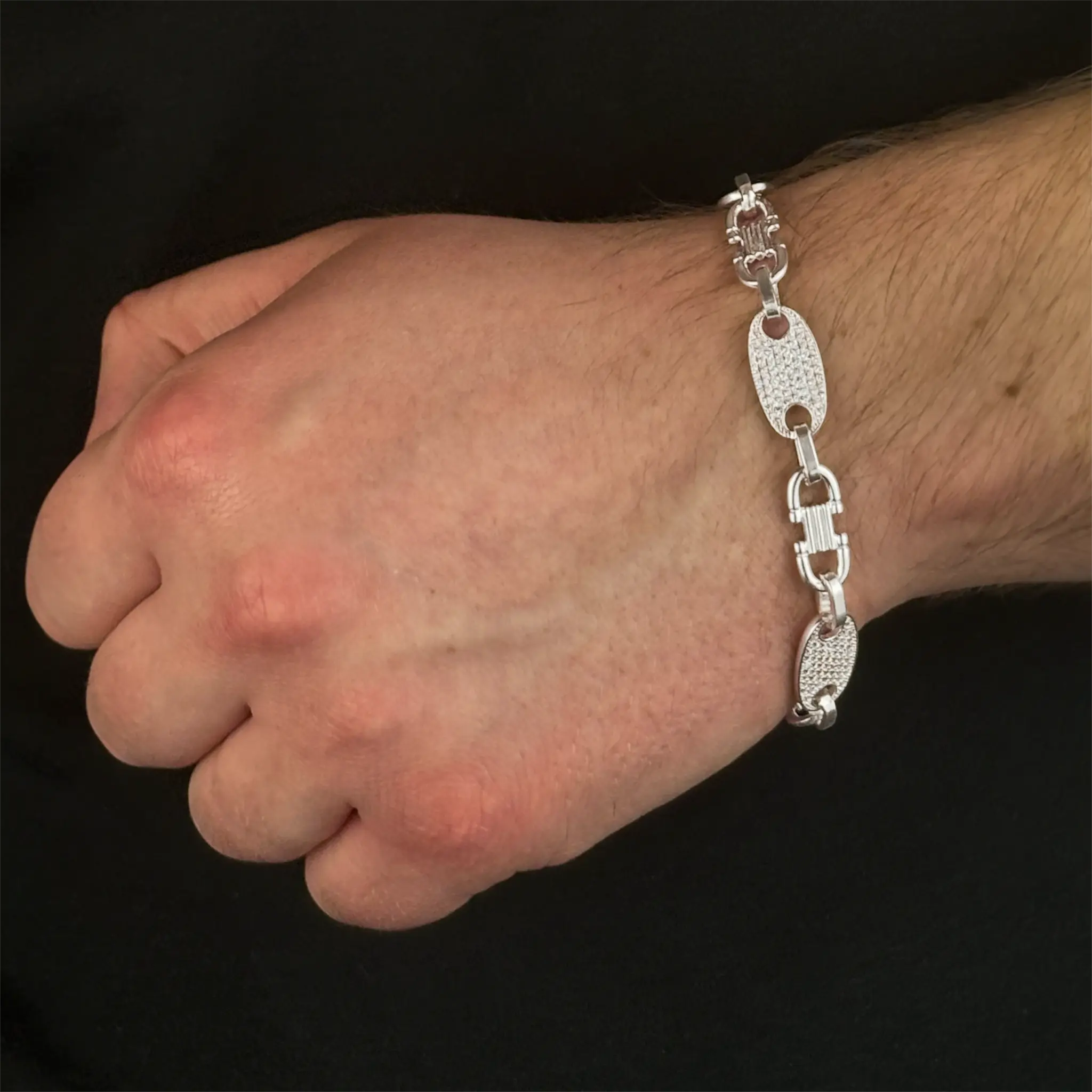 10MM PLATTENKETTEN ARMBAND MIT ZIRKONIA - SILBER 925