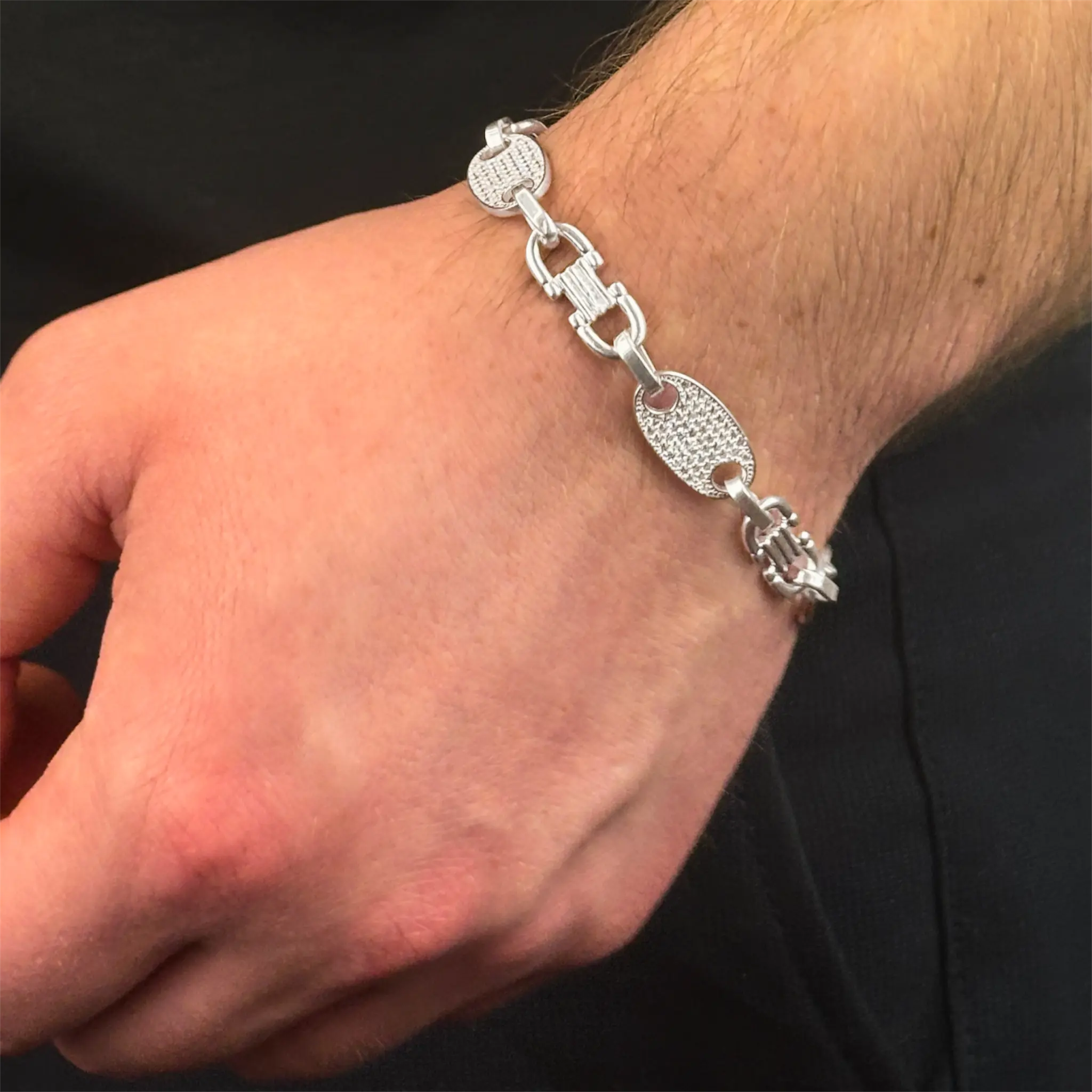 10MM PLATTENKETTEN ARMBAND MIT ZIRKONIA - SILBER 925