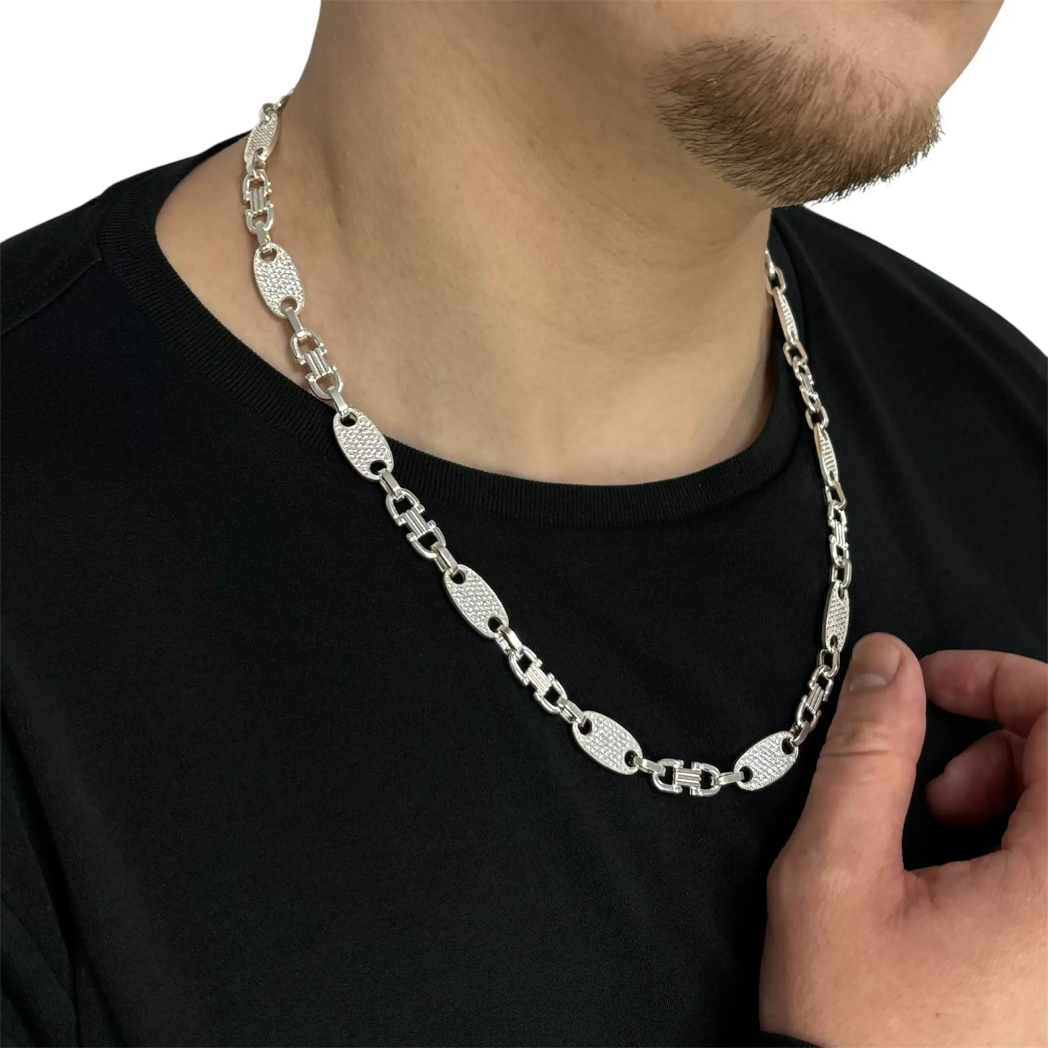 10MM PLATTENKETTE MIT ZIRKONIA - SILBER 925